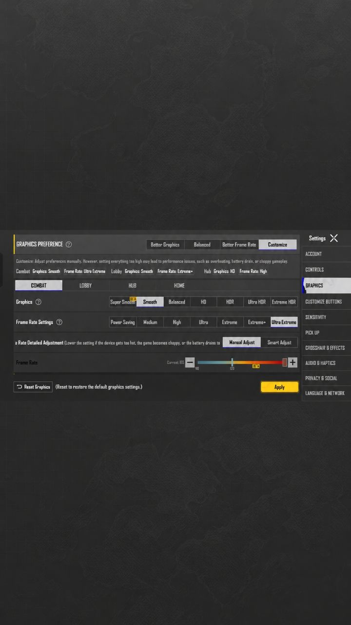 165 FPS settings preview