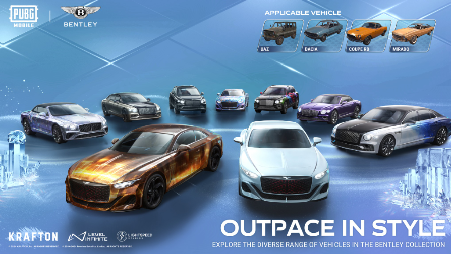 PUBG MOBILE and BGMI Bentley collaboration promotional artwork for Speed Drift Spin, new vehicle skins and returning supercars